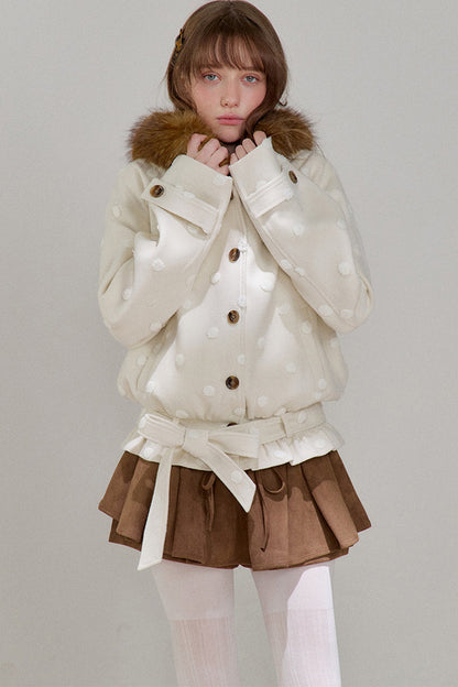 Petite Polka Dot Hooded Fur Coat