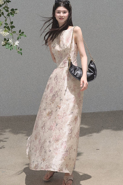 Pink Mist Linen Floral Dress