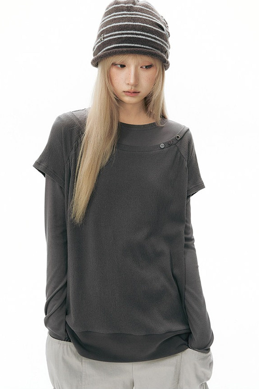 Color-Blocked Raglan Knit Blouse