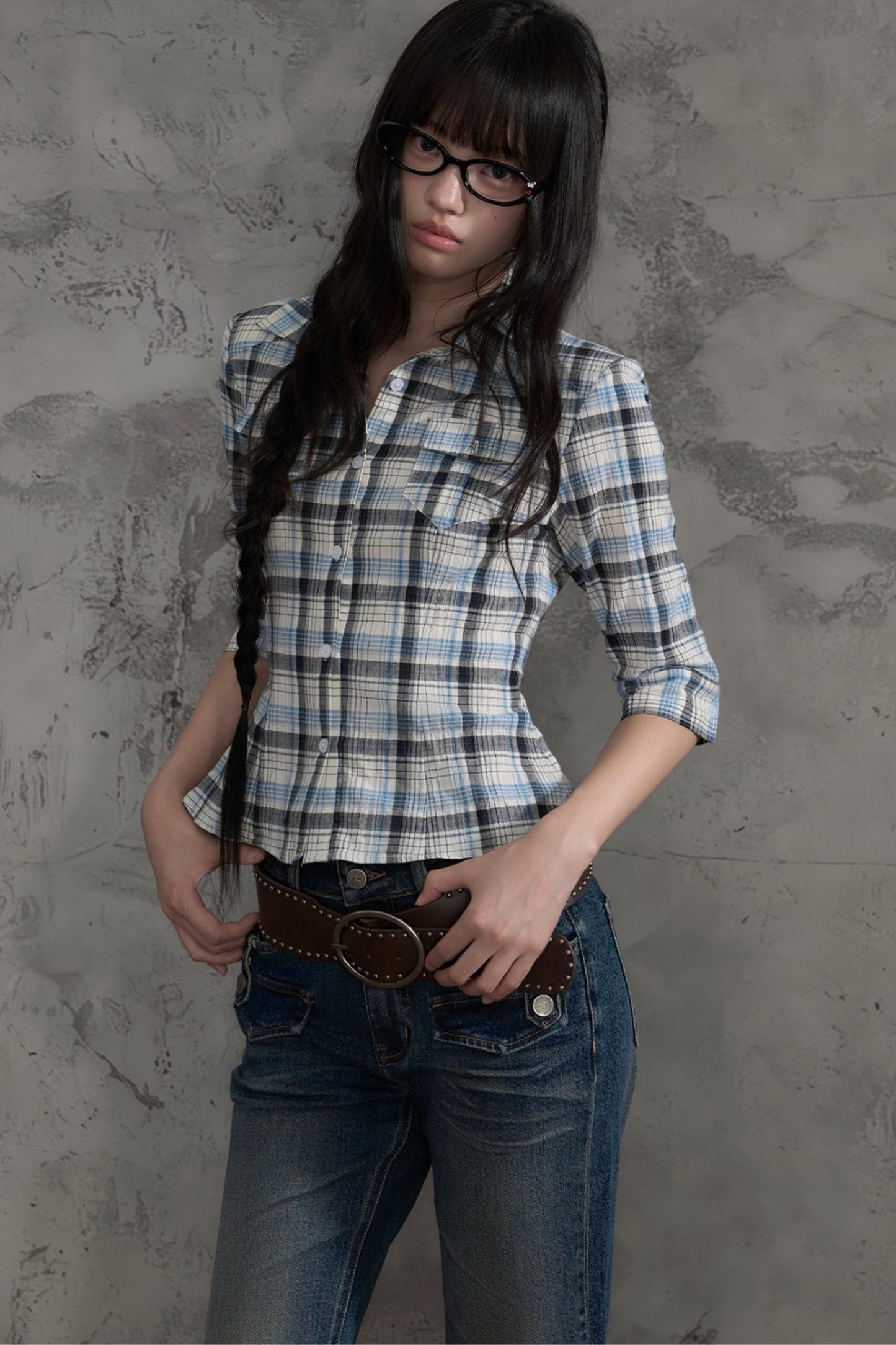 Retro Plaid Short Sleeve Shirt and Pants Set-Up