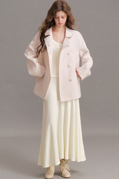 Handmade Double-Sided Woolen Doll Collar Mid-Length Coat