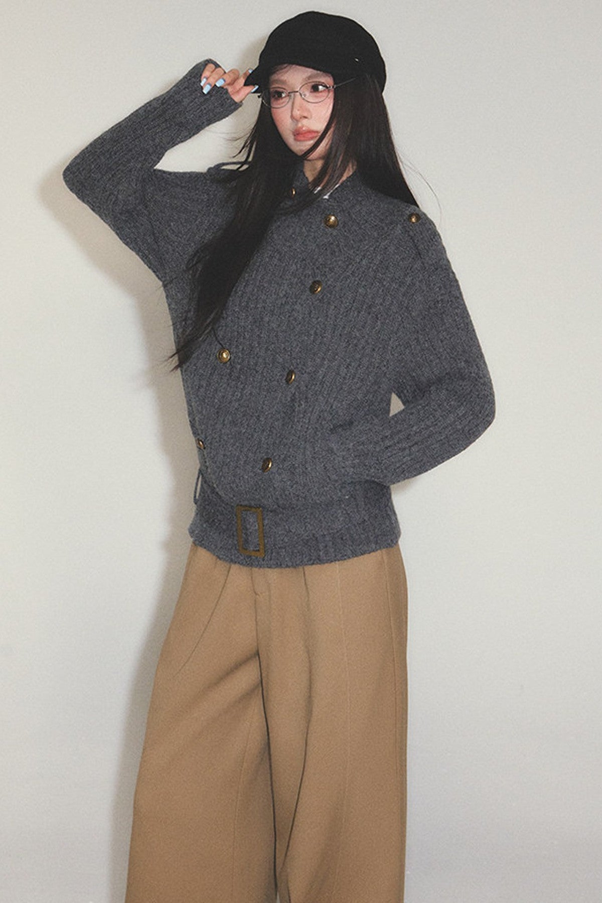 Double-Breasted Loose Knit Cardigan