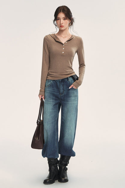 Elastisches T-Shirt mit Kapuze aus Wollmischung