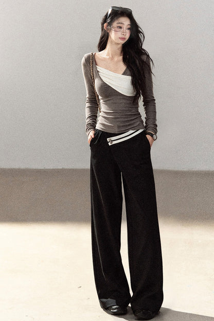 Spliced Regular Shoulder Long-Sleeve T-shirt