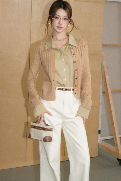Cable-Knit Layered-Look Sweater and White Jeans Set-Up