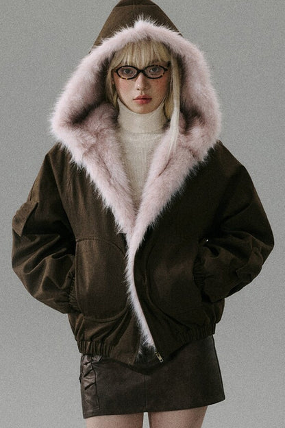 Thick Plush Hooded Jacket