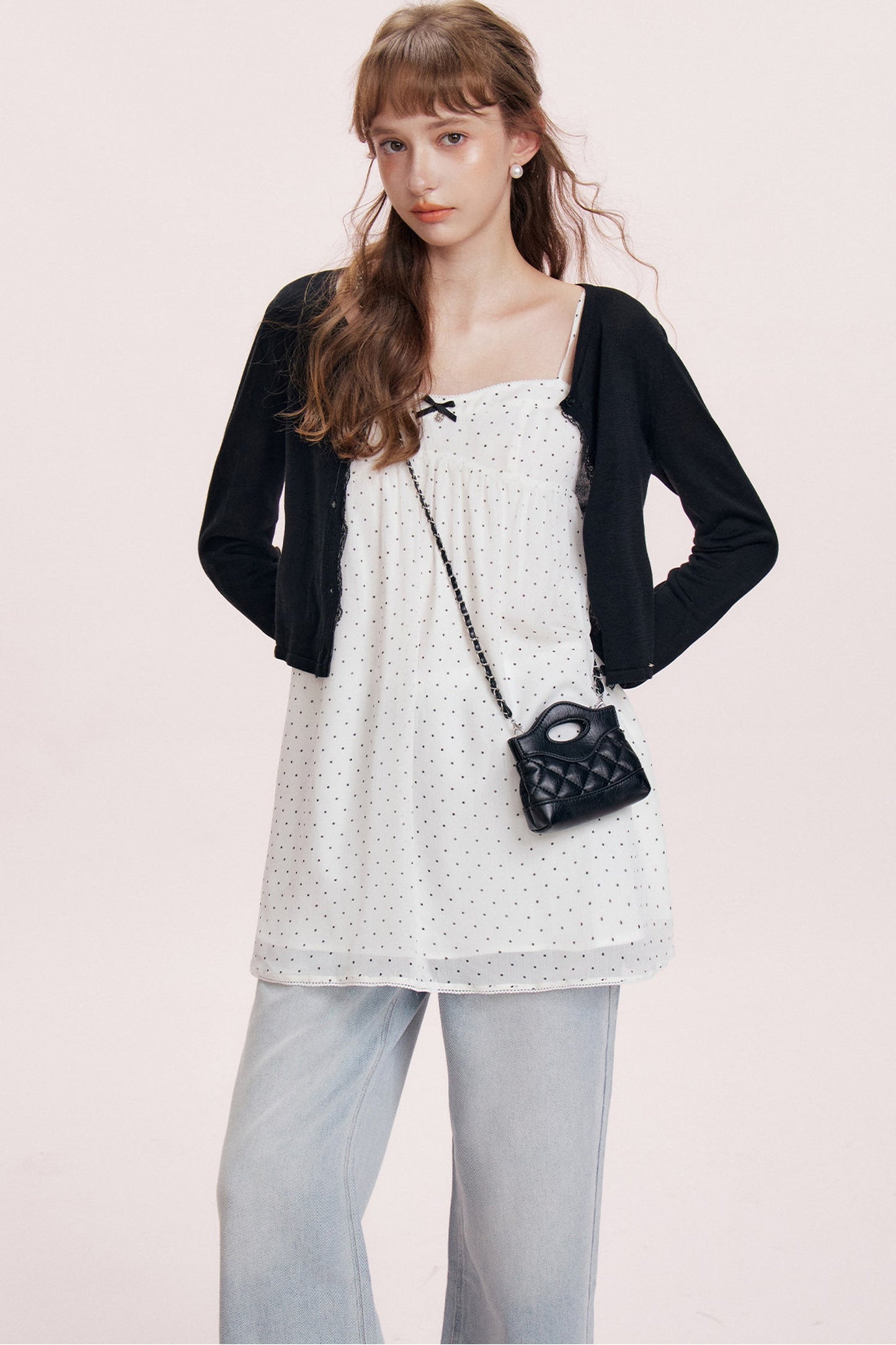 Chiffon Polka Dot A-Line Dress Set-Up