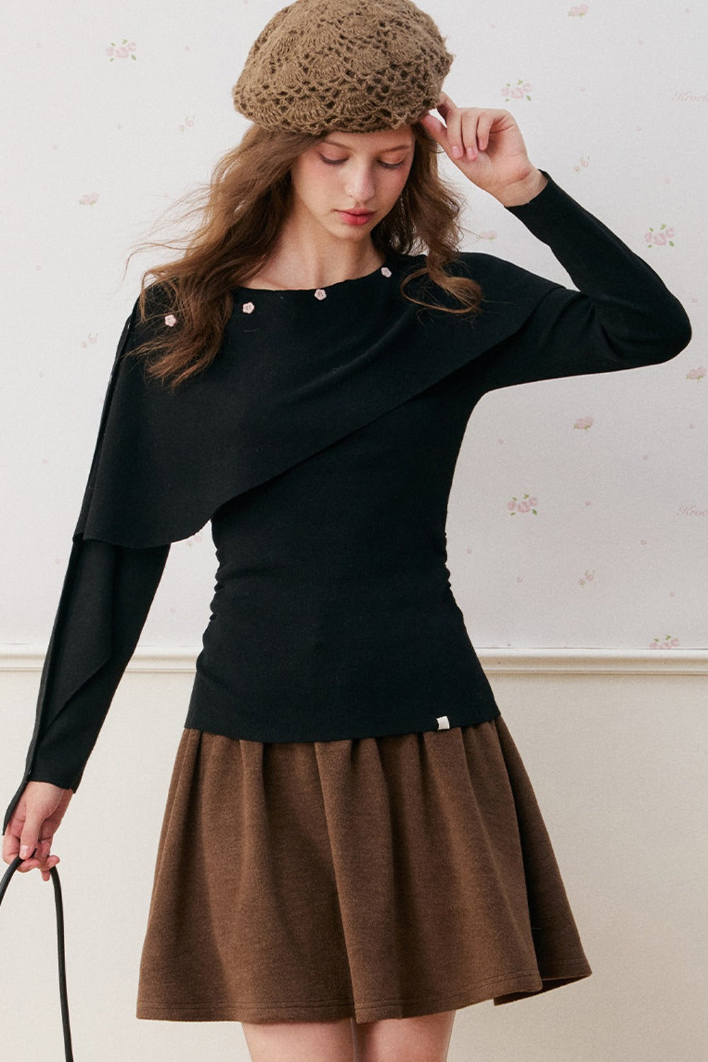 Cape-Schal echtes zweiteiliges gerafftes Stricktop-Set