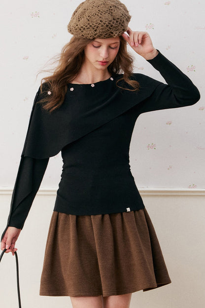 Cape-Schal echtes zweiteiliges gerafftes Stricktop-Set