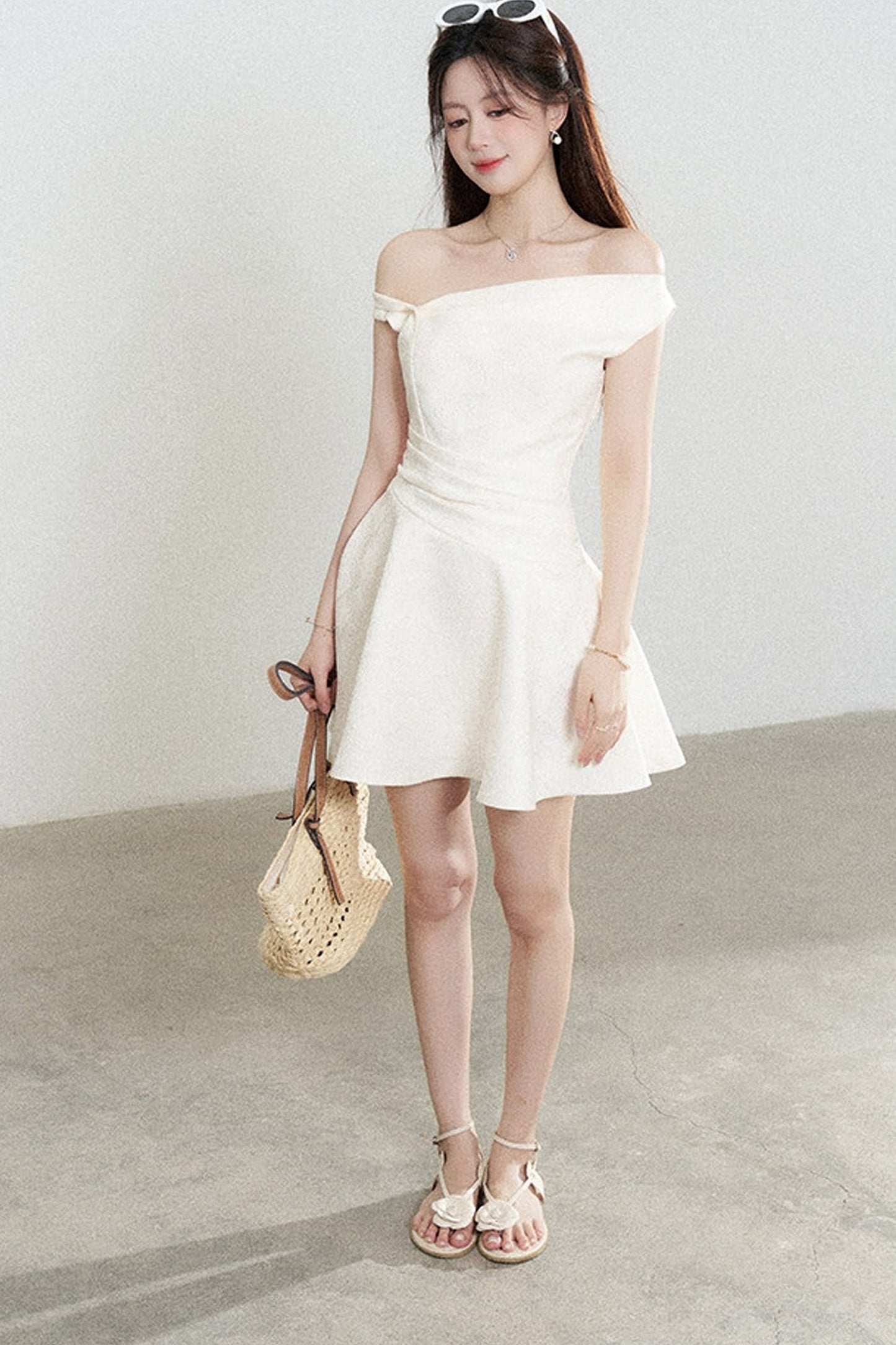 Apricot Off-Shoulder Slimming Dress