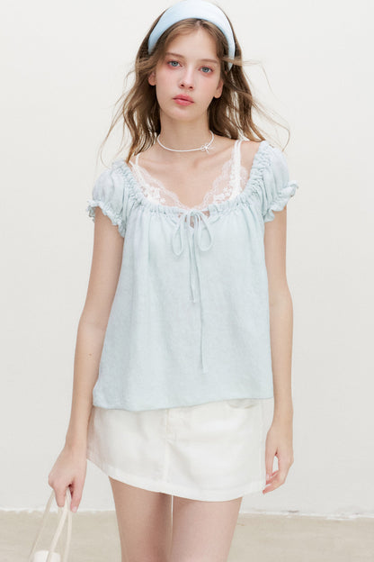 Snowflake Cotton Short-Sleeve Babydoll Top