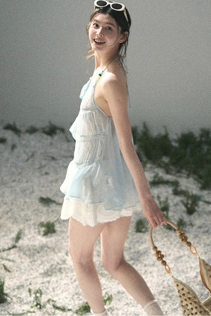 French Lace Chiffon Halter Top