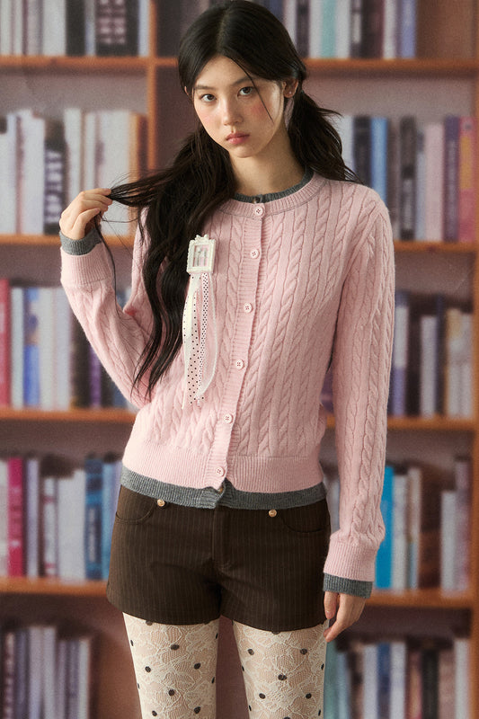 Cable Knit Cardigan and Shorts Set-Up