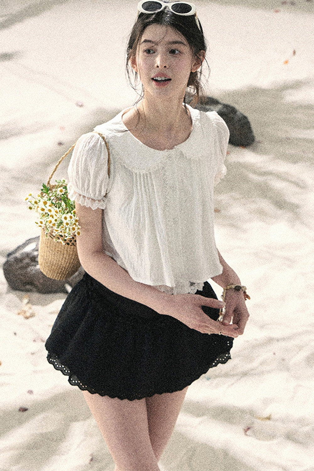 French Style Lace Puff Sleeve Blouse