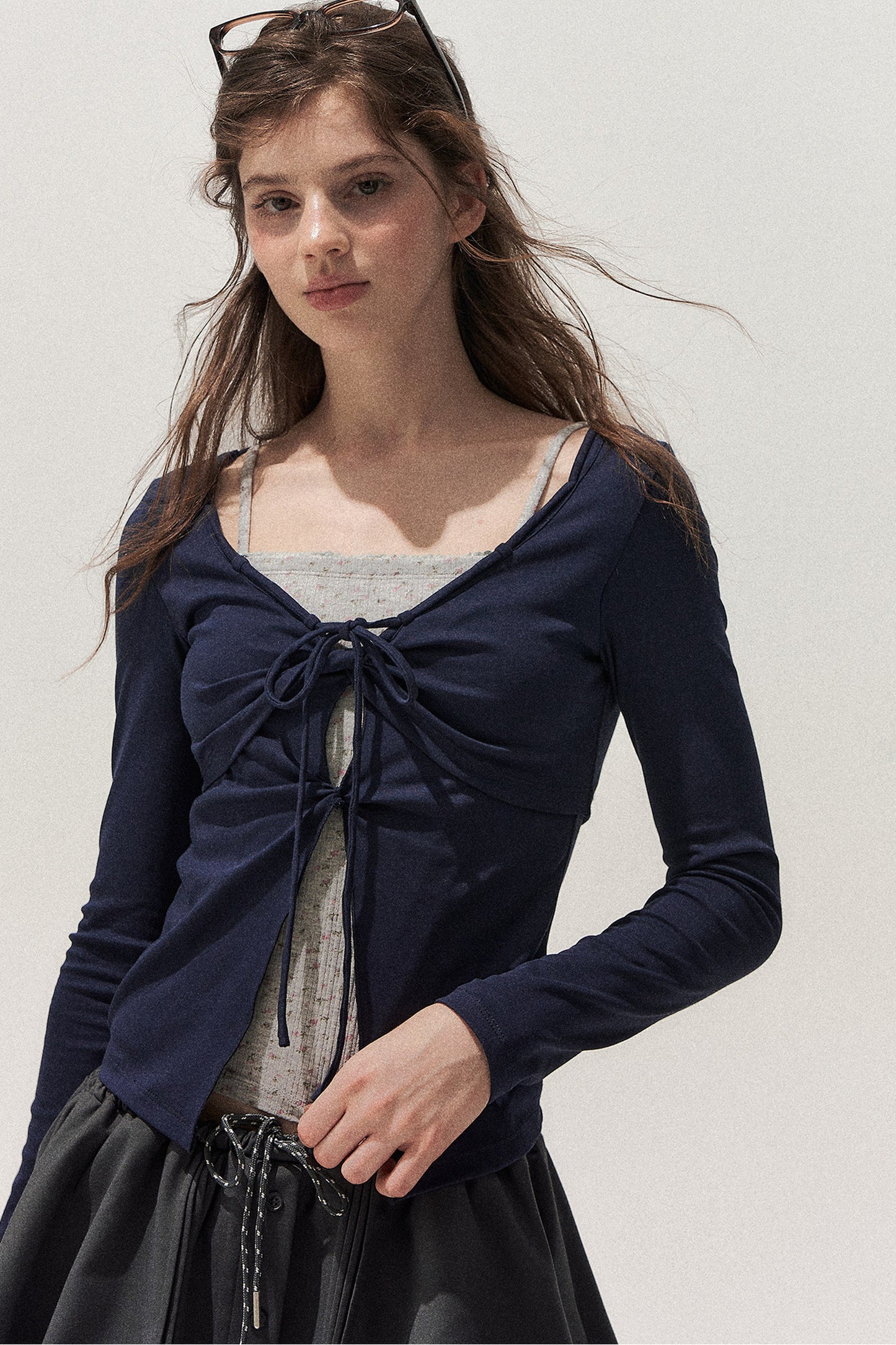 Floral Knot Tie Long Sleeve T-Shirt