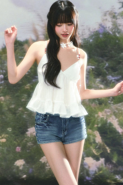 Beaded Ruffled Camisole Top Set-Up
