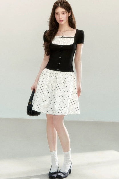 Polka Dot Knit Short Sleeve Top