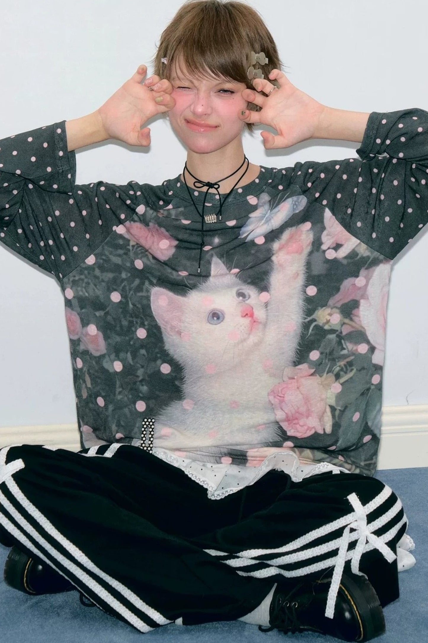 Retro Polka Dot Raglan Top