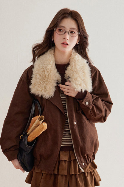 Imitation Lamb Fur Collar Short Jacket