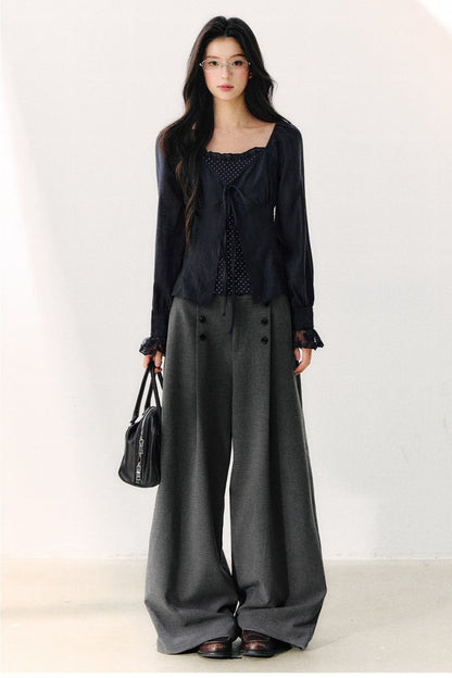 Polka Dot Knit Layered-Look Blouse
