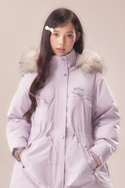 Mid-Length Fur Collar Goose Down Jacket
