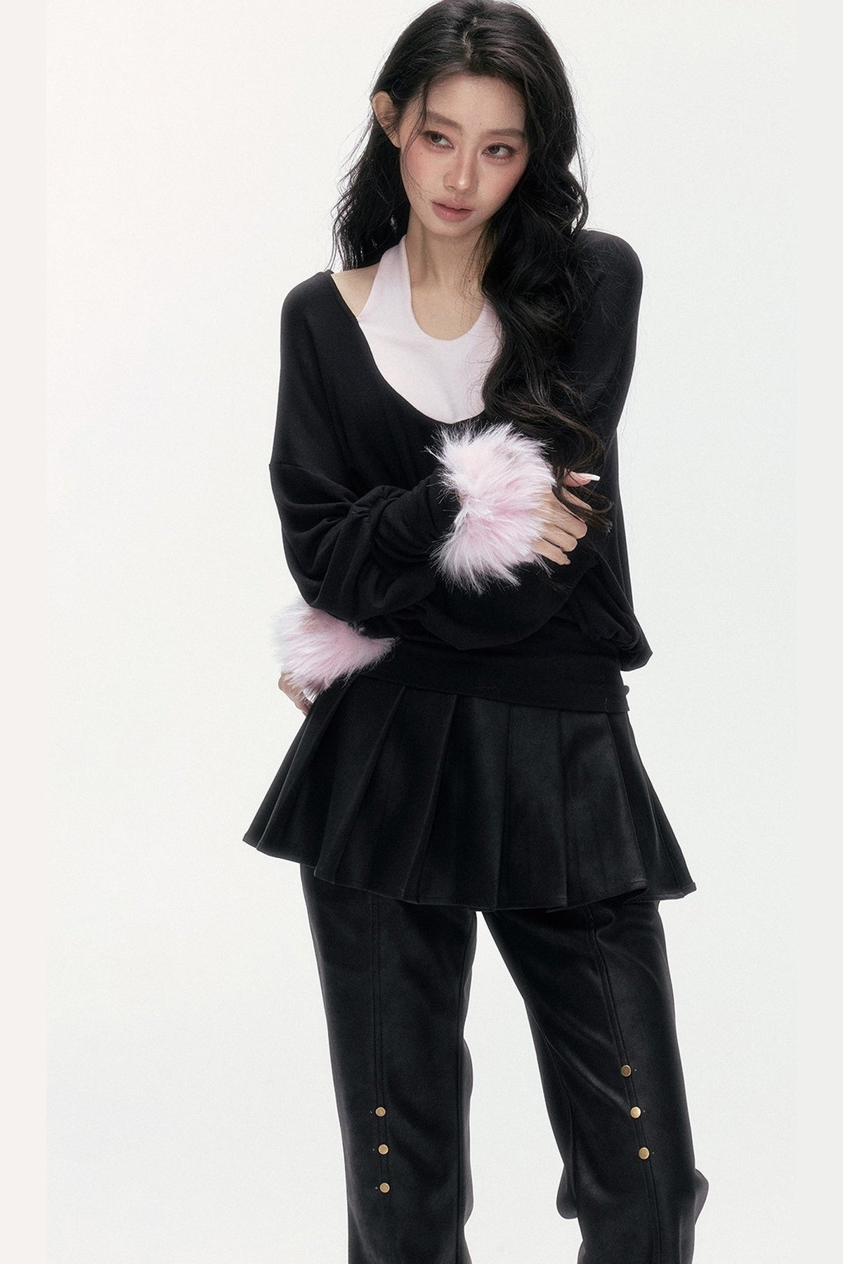 Detachable Halter Batwing U-Neck Knit Top Set-Up
