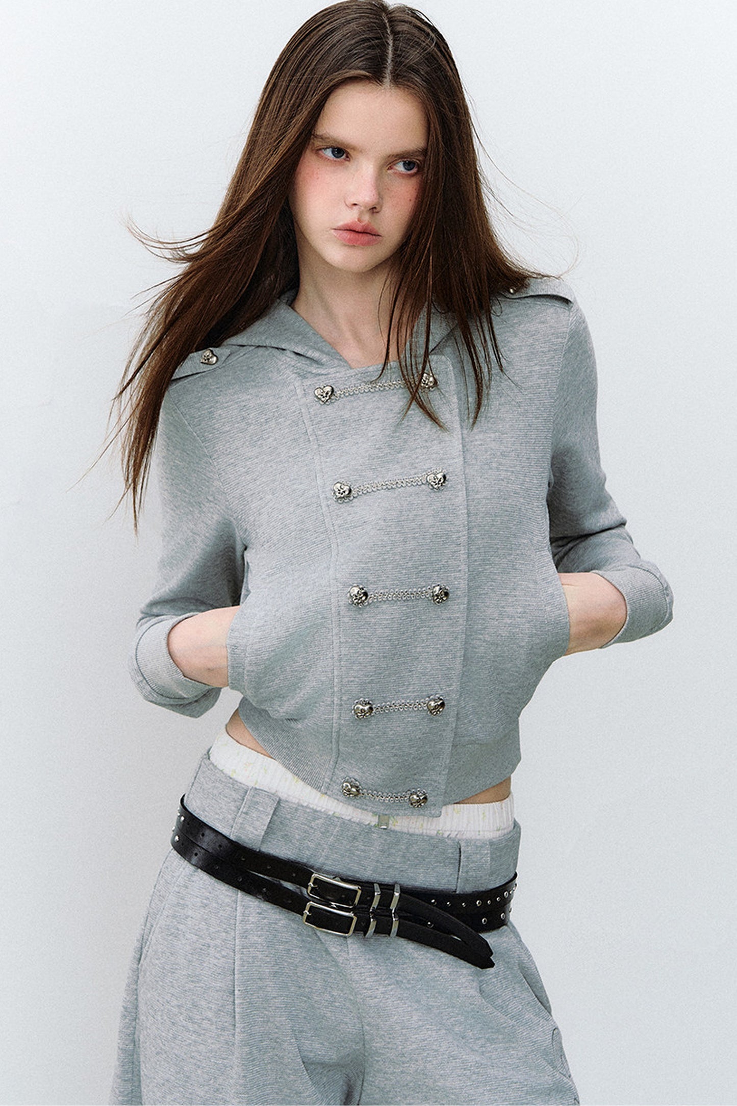 Conjunto de 3 piezas de sudadera con capucha cruzada y pantalones