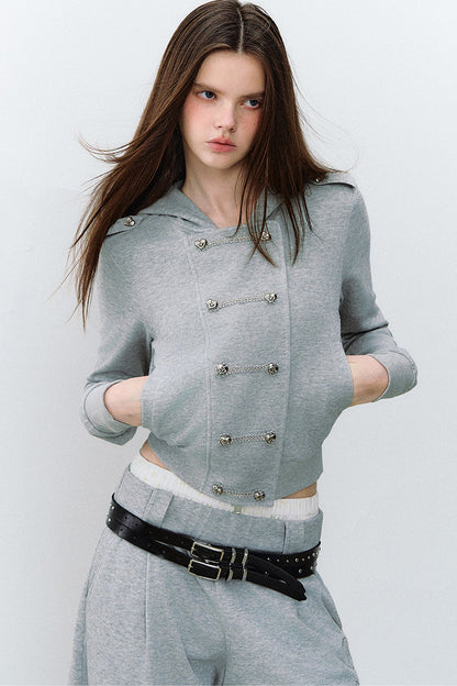 Conjunto de 3 piezas de sudadera con capucha cruzada y pantalones