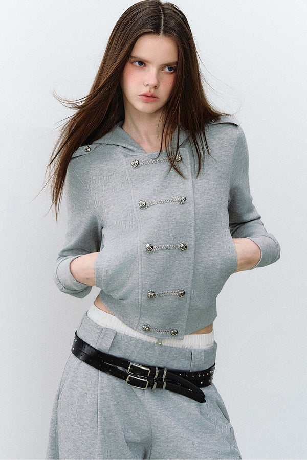 Conjunto de 3 piezas de sudadera con capucha cruzada y pantalones
