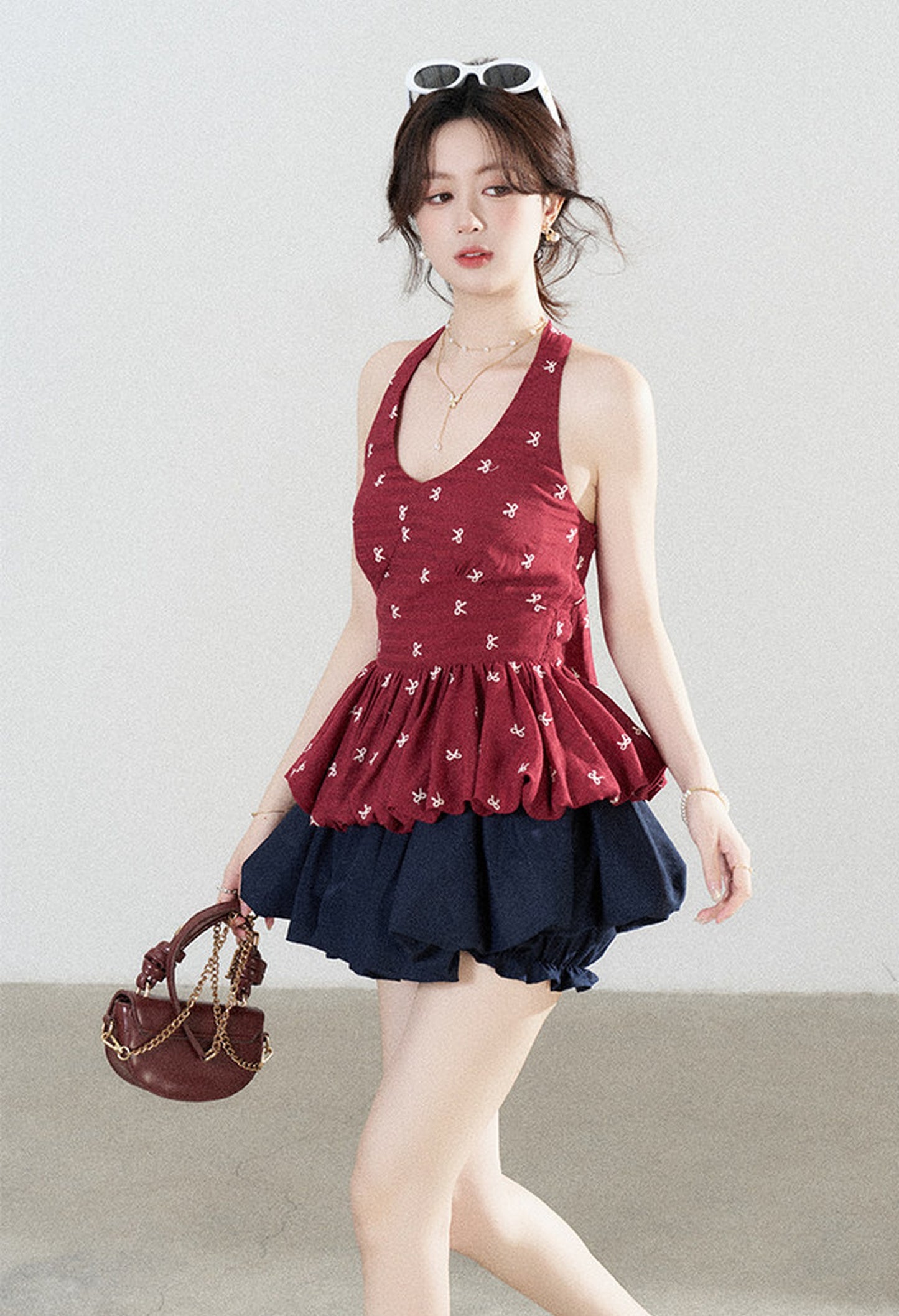 Red Halter Peplum Top