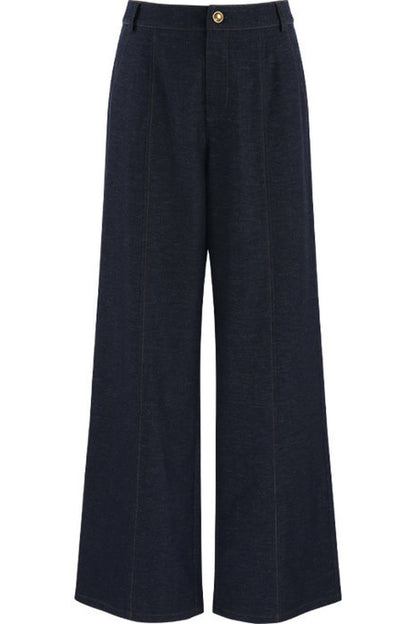 Asymmetrical Lapel Blue Top and Pants Set-Up