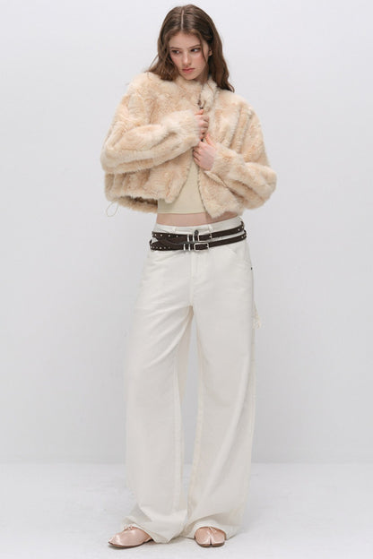 Stand Collar Faux Fur Jacket
