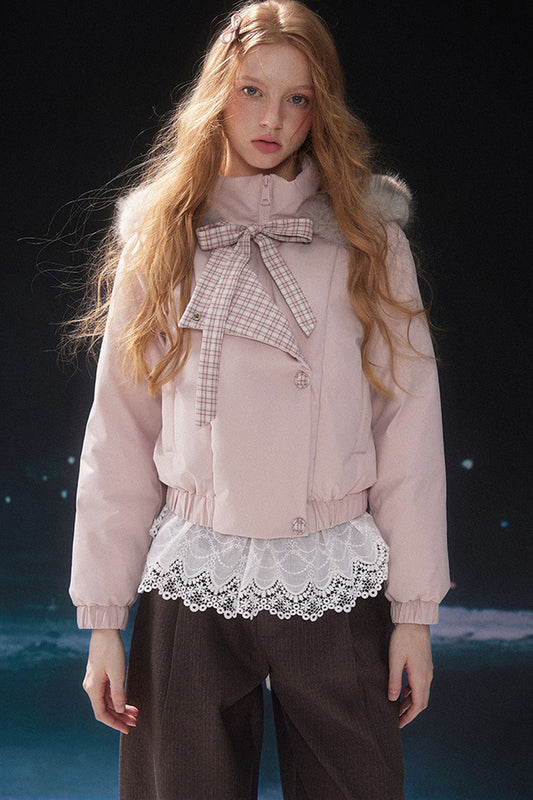 Pink Fur Collar Down Jacket