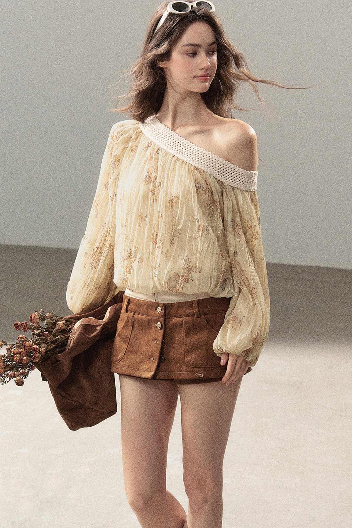 Floral Off-Shoulder Chiffon Cover-Up Blouse
