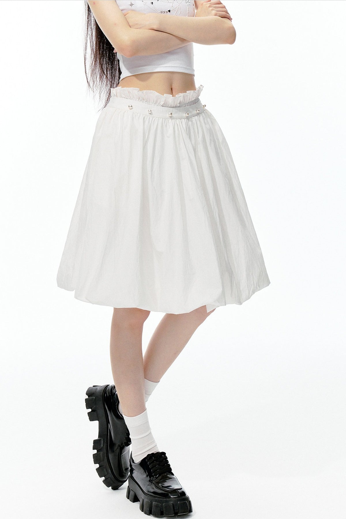 Pearl Rhinestone T-Shirt, Flower Bud Skirt and Pants Set-Up
