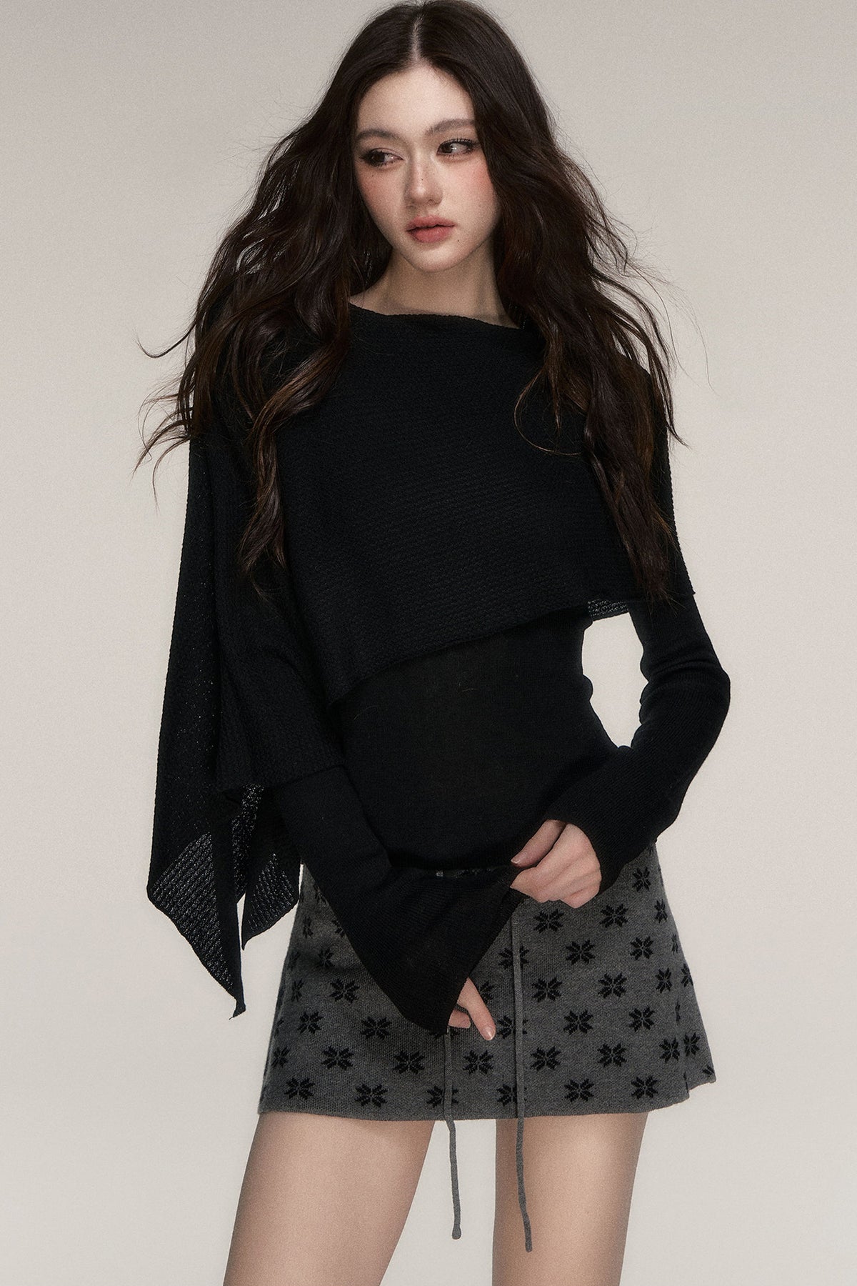 Weiches Windcape-Pullover-Strickoberteil