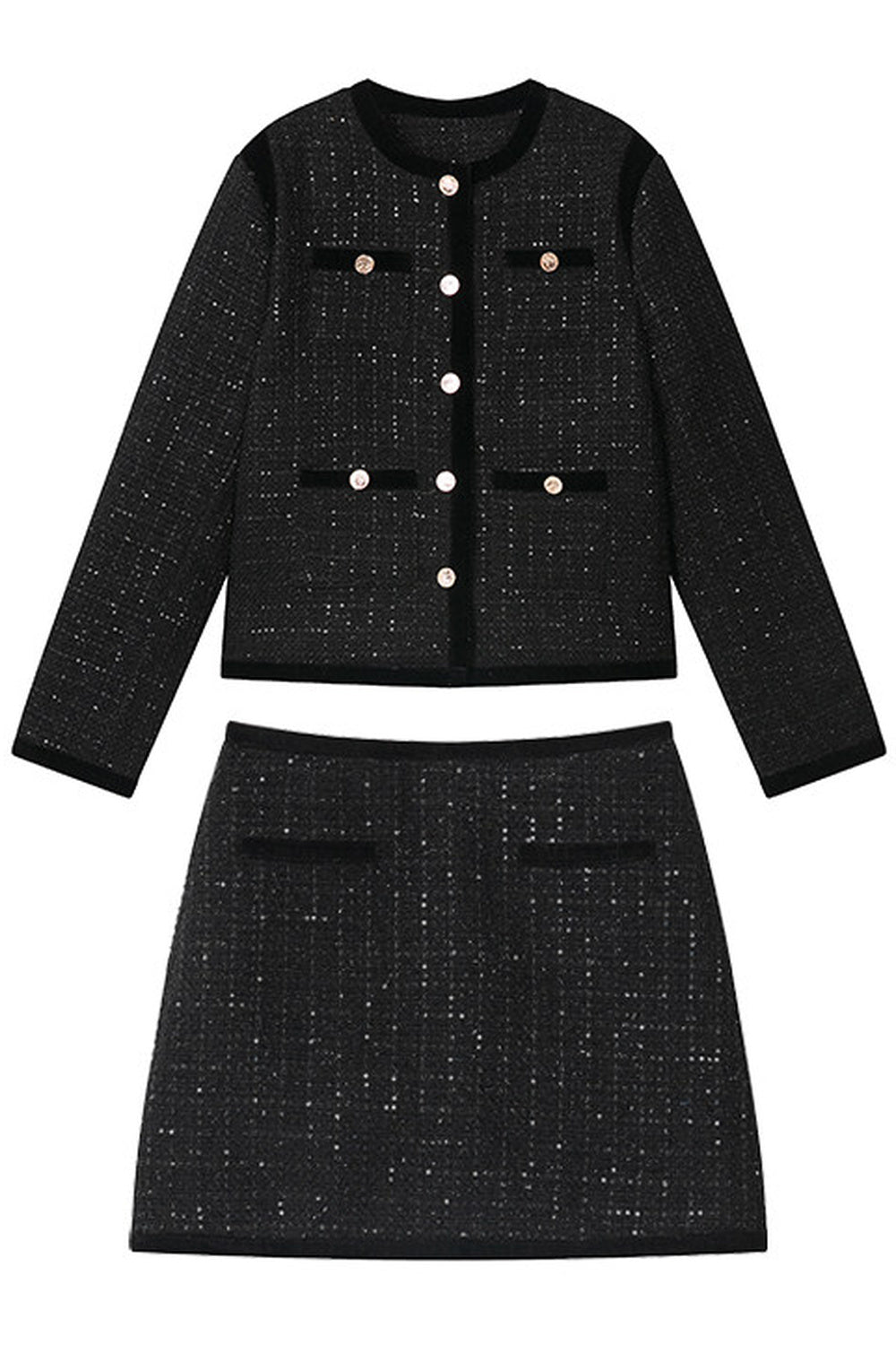 Velvet Patchwork Tweed Jacket and Skirt Set-Up