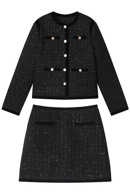 Velvet Patchwork Tweed Jacket and Skirt Set-Up