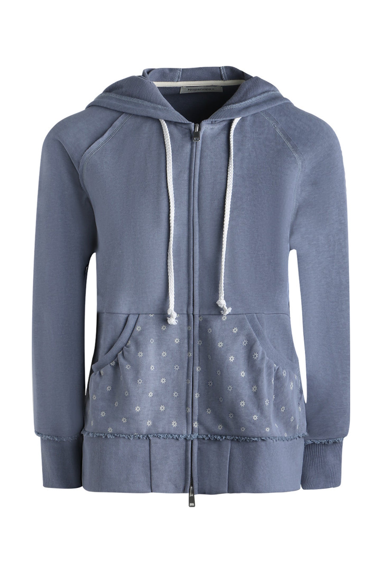 Distressed Floral Print Hooded Open Front Jacket