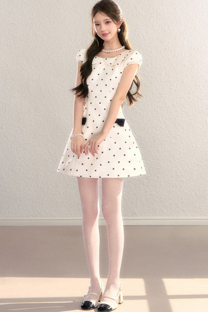 Elegant French Polka Dot A-Line Dress