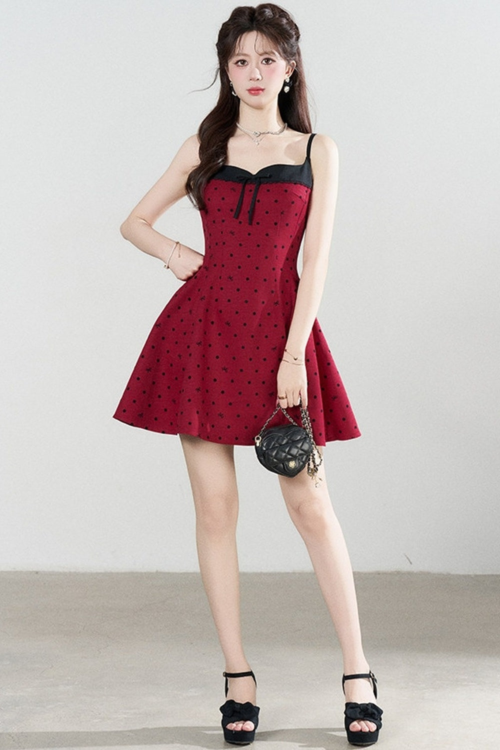 Red Polka Dot A-Line Spaghetti Strap Dress