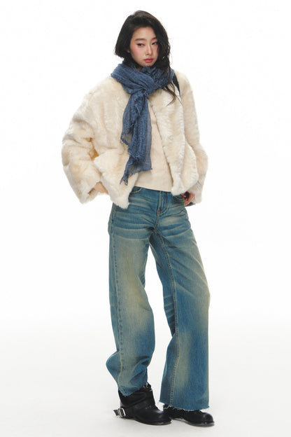 White Shearling Jacket and Pants Set-Up