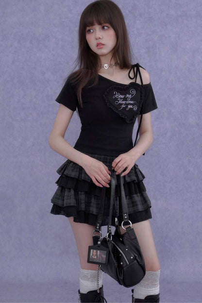 Heart Short-Sleeve One-Shoulder Top