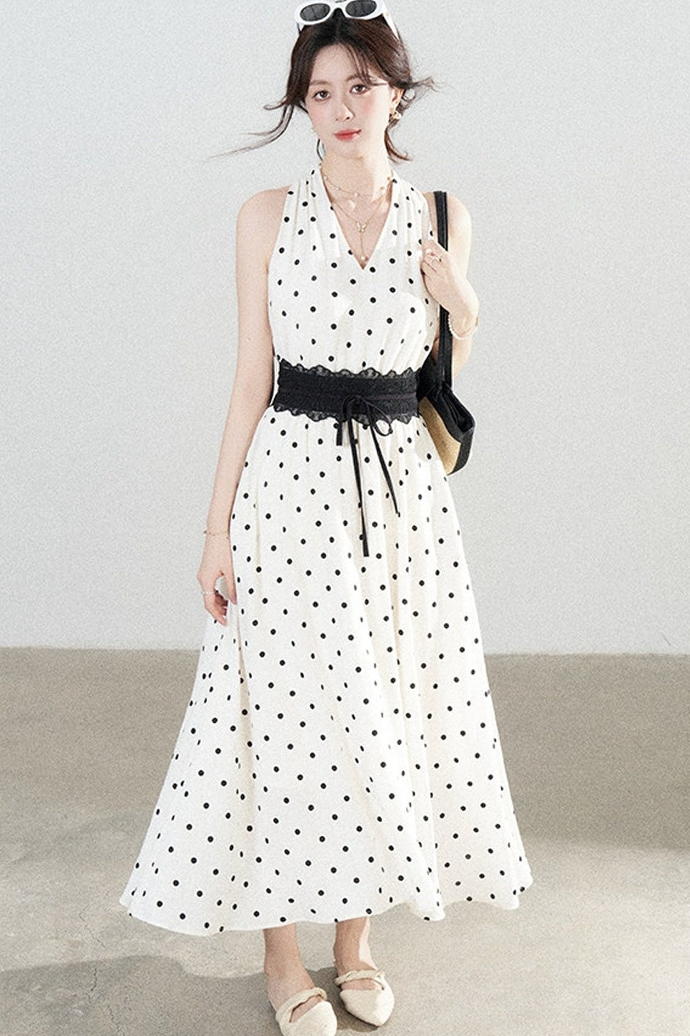 White Polka Dot Halter Dress
