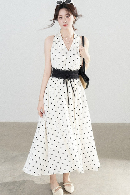 White Polka Dot Halter Dress