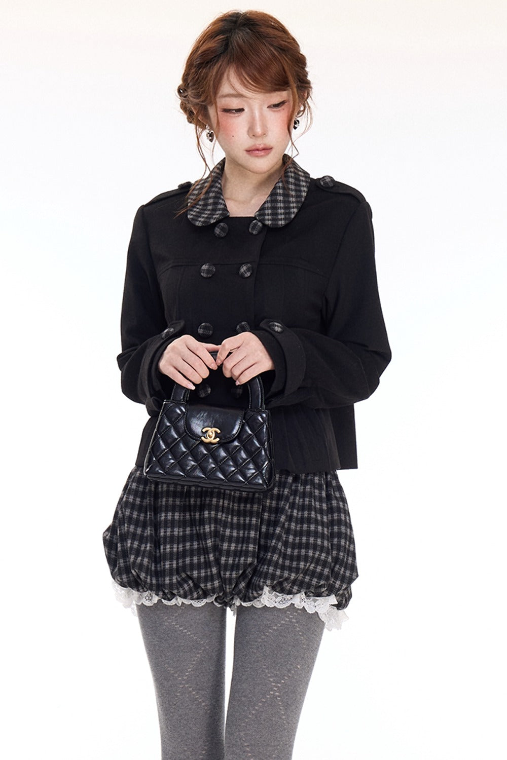Spliced Color-Blocked Woolen Coat Set-Up