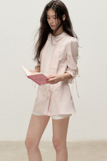 Lyocell Linen Tuck Pleat Shirt and Skirt Set-Up