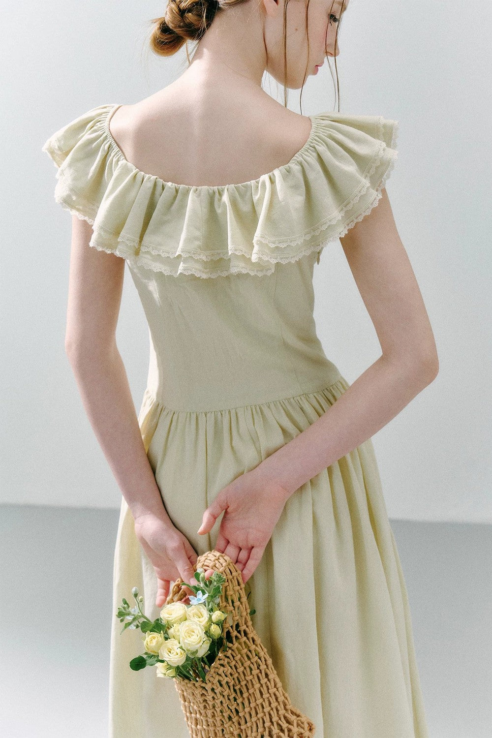 Long Green Linen Blend Dress