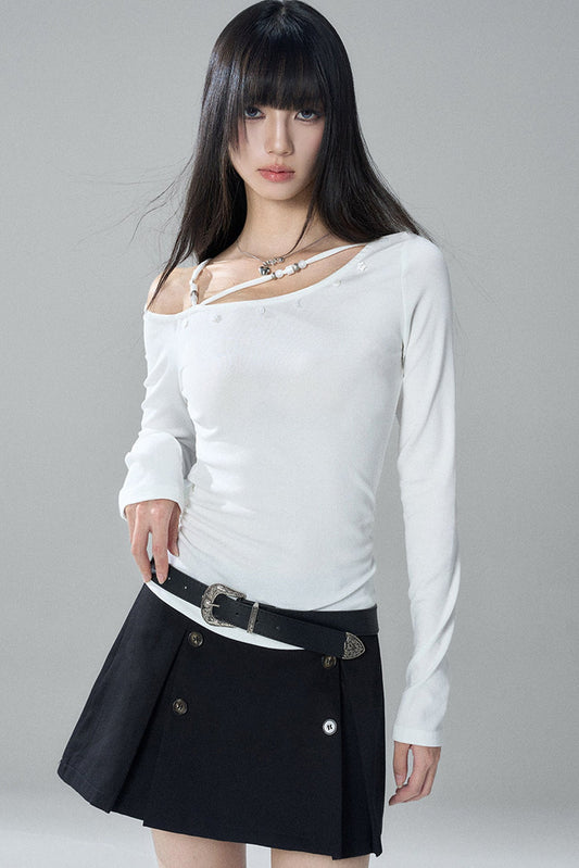 Unique Long-Sleeved Off-Shoulder Top