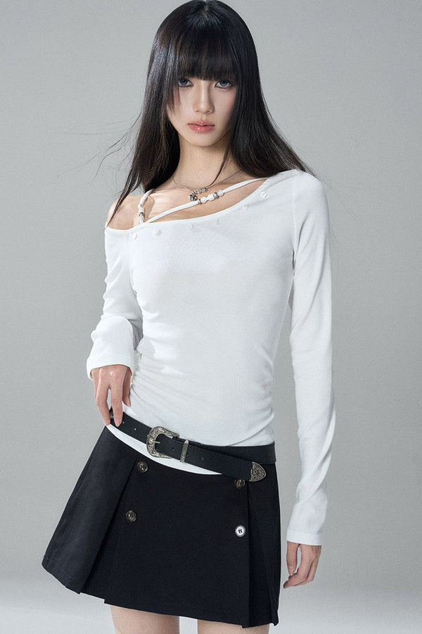 Unique Long-Sleeved Off-Shoulder Top